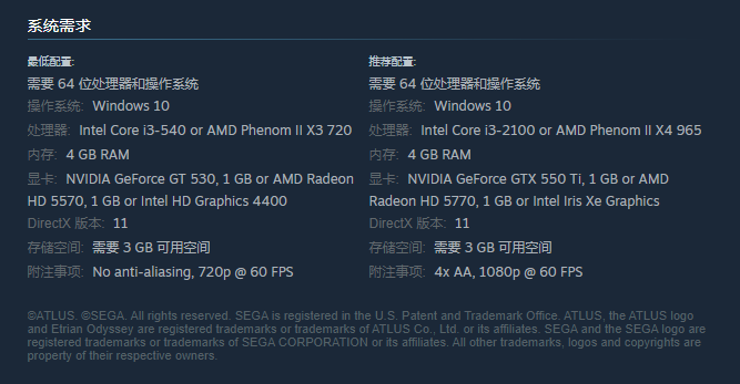 世界树的迷宫 HD REMASTER配置